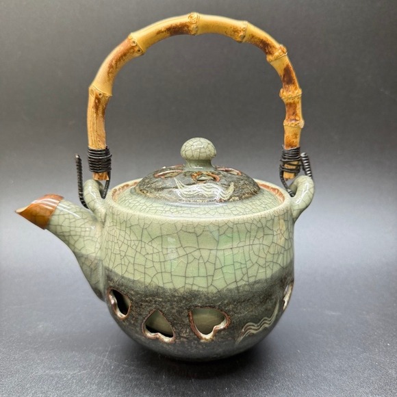 VTG Otagiri SomaWare Somayaki MCM Japan Tea Pot Set Green 6 Cups Golden Horse - Picture 8 of 16